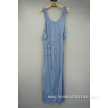 Summer Adjustable Strap Slit Long Denim Dress